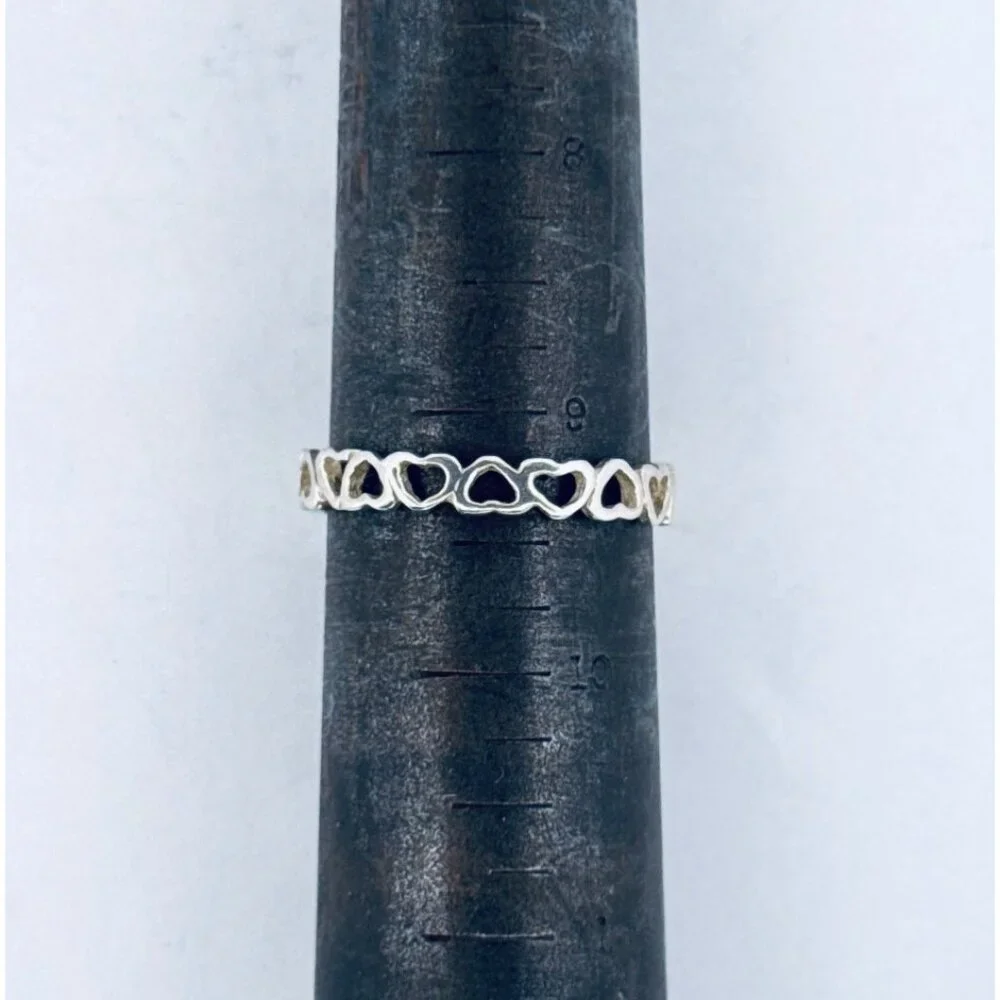 Sterling Silver 925 Open Heart Band Ring, Size 9.25, 925 Estate Jewelry - Picture 5 of 8